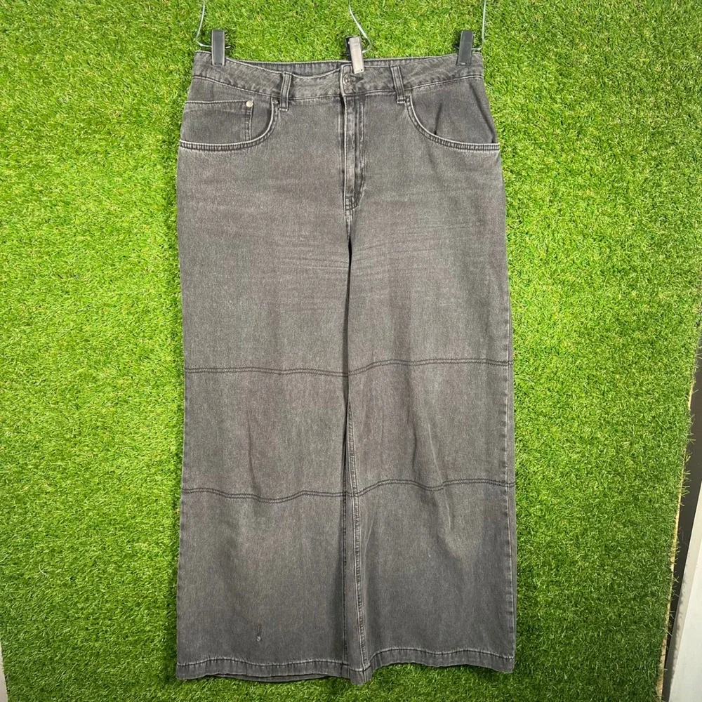 The Ragged Priest Ragged Jeans 32 Washed Black Wide Leg‎ Baggy Seam Denim Pants